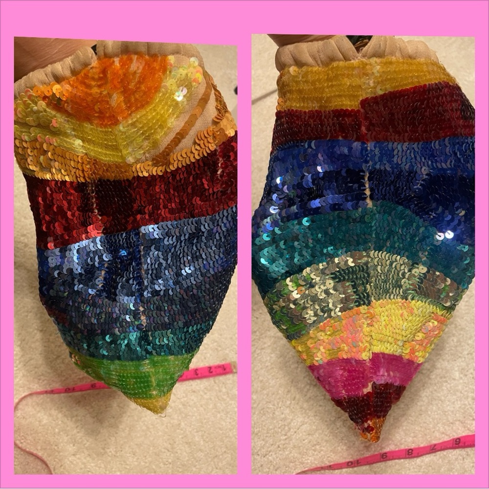 Attico silk rainbow sequins drawstring pouch bag with tassel - Picture 6 of 15